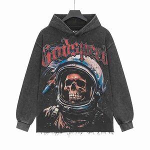 Godspeed Edgy Black Graphic Hoodie with Skull Design
